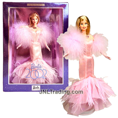 Year 2001 Collector Edition 12 Inch Doll - BARBIE 2002 in Pink Gown with Boa, Gloves, Necklace, Earrings and Doll Stand
