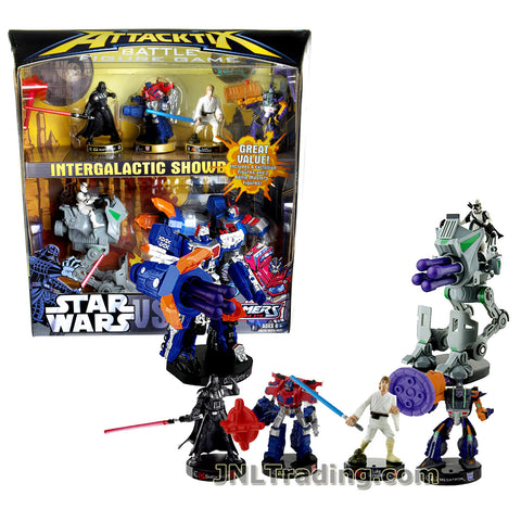 Year 2006 Attacktix Battle Figure Game Intergalactic Showdown Transformers Vs. Star Wars Series Battle Masters Set - Darth Vader, Optimus Prime, Luke Skywalker and Megatron Plus AT-RT and Omega Sentinel