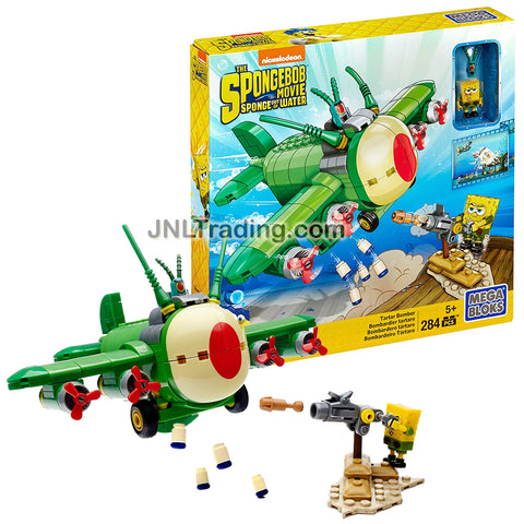 Mega Bloks Year 2015 The Spongebob Movie Series Set #CNH49 - TARTAR BOMBER Plane with Mustard Launcher Cannon Plus SpongeBob and Plankton Figure (Total Pieces: 284)