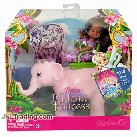 Year 2007 Barbie The Island Princess Series 4 Inch Doll Set - African American Princess KELLY K8116 with Tika the Elephant