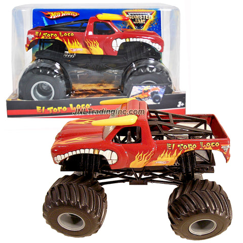 Hot Wheels Year 2009 Monster Jam 1:24 Scale Die Cast Metal Body Official Monster Truck Series #T0230- Red EL TORO LOCO with Monster Tires, Working Suspension and 4 Wheel Steering (Dimension : 7" L x 5-1/2" W x 4-1/2" H)