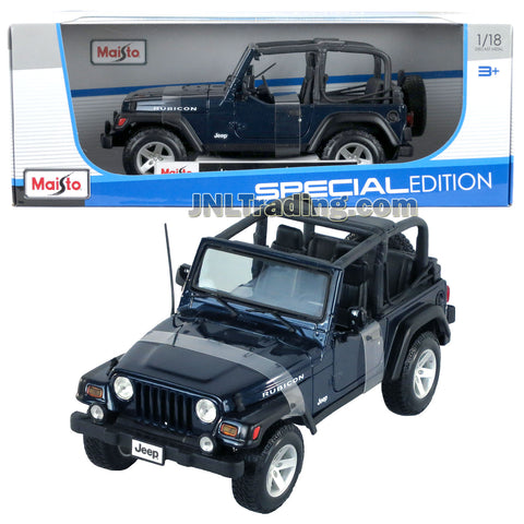 Maisto Special Edition Series 1:18 Scale Die Cast Car Set - Dark Blue Color Sports Utility Vehicle JEEP WRANGLER RUBICON (SUV Dimension: 8" x 3-1/2" x 3-1/2")