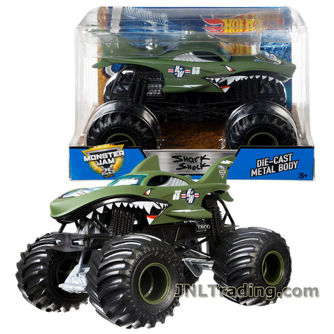 Hot Wheels Year 2017 Monster Jam 1:24 Scale Die Cast Metal Body Official Monster Truck Series #DWN98 -SHARK SHOCK with Monster Tires, Working Suspension and 4 Wheel Steering