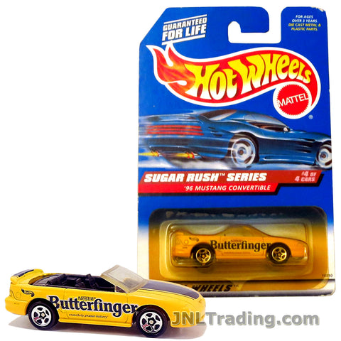 Hot Wheels Year 1997 Sugar Rush Series 1:64 Scale Die Cast Car Set #4 - Nestle Butterfinger Yellow Color Sports Coupe '96 MUSTANG CONVERTIBLE 18810