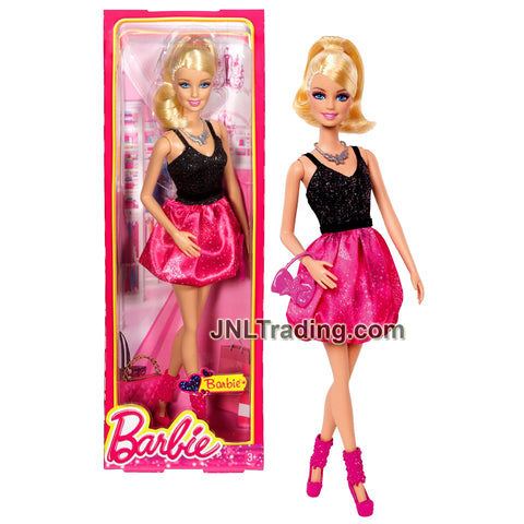 Year 2013 Barbie Fashionistas Series 12 Inch Doll Set - Caucasian Model BARBIE BCN37 in Glittering Black/Pink Dress with Necklace and Purse