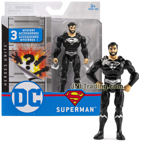 DC Comics Heroes Unite Series 4 Inch Tall Action Figure - Black Suit SUPERMAN with 3 Mystery Accessories
