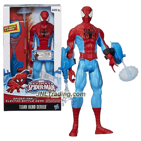 Hasbro Year 2013 Marvel Ultimate Spider-Man Titan Hero Series 11 Inch Tall Figure : SPIDER-MAN with Electro Battle Gear (Web Shooter and Web Spinner)