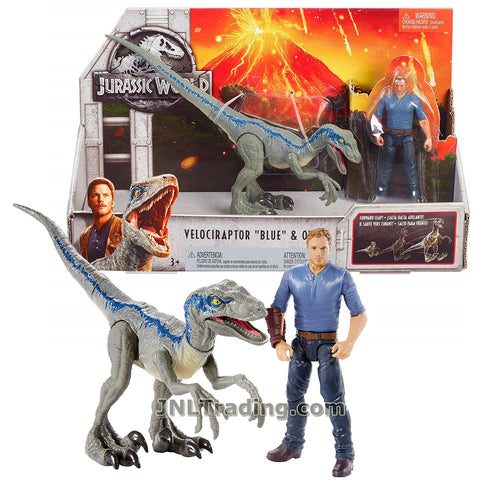 Year 2017 Jurassic JW World Series 8 Inch Long Dinosaur Figure - VELOCIRAPTOR "BLUE" with Forward Leap Action Plus Owen Figure