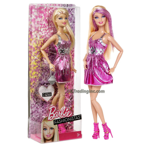 Mattel Year 2012 Barbie Fashionistas 12" Doll Set - BARBIE (Y7487) in Pink with Silver Accent Party Dress Plus Ring and Purse