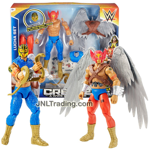 Mattel Year 2015 World Wrestling Entertainment Create A WWE Superstar 7 Inch Tall Figure Set - LUCHA SET with Rey Mysterio and Red Mask Heads, Wing Pack, 2 Sets of Leg and Feet, Snake and Guitar