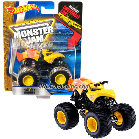 Hot Wheels Year 2014 Monster Jam 1:64 Scale Die Cast Truck - NITRO HORNET (DMK96) with Blue Crushable Car (Dimension : 3-1/2" L x 2-1/4" W x 2-1/2" H)
