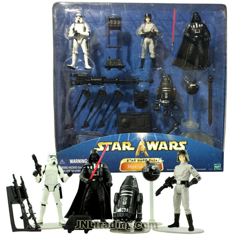 Star Wars Year 2002 Saga Series 4 Pack 4 Inch Tall Figure Set - IMPERIAL FORCES with Stormtrooper, Darth Vader, AT-ST Driver, R4-19, Tripod Cannon, Mouse Droid, Interrogator Droid and Blasters
