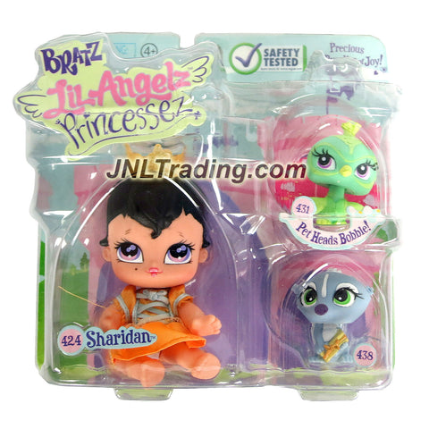 MGA Entertainment Bratz Lil Angelz Princessez Series 4 Inch Doll with 2 Pets Set - SHARIDAN (#424), Peacock (#431) and Skunk (#438)