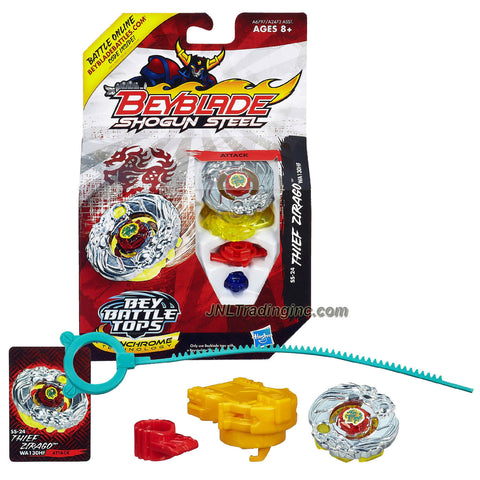 Hasbro Year 2013 Beyblade Shogun Steel Bey Battle Tops with Synchrome Technology - Attack WA130HF SS-24 THIEF ZIRAGO with Shogun Face Bolt, Zirago Warrior Wheel, Thief Element Wheel, WA130 Spin Track, HF Performance Tip and Ripcord Launcher Plus Online Code