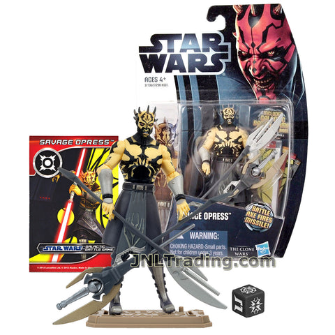 Star Wars Year 2012 The Clone Wars Series 4 Inch Tall Figure - SAVAGE OPRESS CW3 with Halberd, Battle Axe with Missile, Card, Die and Display Base