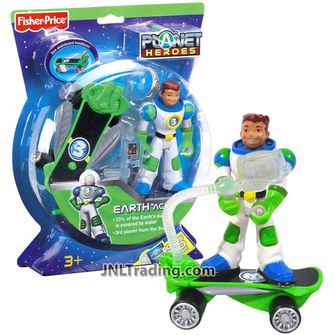 Year 2007 Planet Heroes Basic Series Class 5 Inch Tall Figure - EARTH ACE with Removable Helmet, SuperBoard and Trading Card