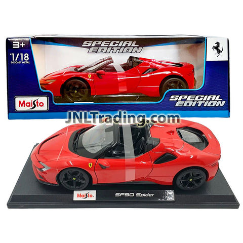 Maisto Special Edition Series 1:18 Scale Die Cast Car - Red Hybrid Sport Convertible FERRARI SF90 SPIDER with Display Base