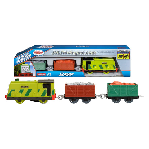 Fisher Price Year 2014 Thomas and Friends Trackmaster Motorized Railway 3 Pack Train Set - SCRUFF the Boxy Tank Engine (CFF93) with 2 Wagon and 2 Removable Trash Load
