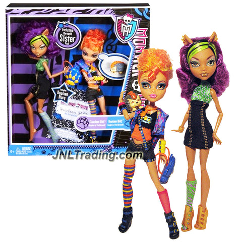 Mattel Year 2011 Monster High Diary Series 2 Pack 11 Inch Doll Set - "Daughters of the Werewolf" CLAWDEEN WOLF and HOWLEEN WOLF with Pet "Cushion" Hedgehog, Paw-Shaped Backpack and Diary of Howleen Wolf