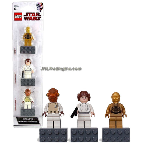 Lego Year 2010 Star Wars Character Minifigure Magnets Series 3 Pack Set # 852843 : C-3PO, Princess Leia with Blaster and Admiral Ackbar Minifigures with Magnet Base