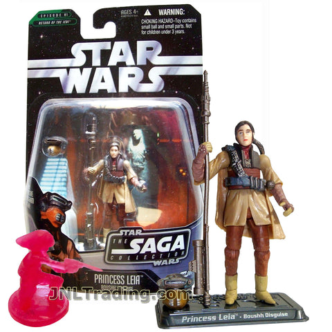 Star Wars Year 2006 The Saga Collection Reof the Jedi Series 4 Inch Tall Figure - PRINCESS LEIA in Boushh Disguise with Spear, Helmet, Display Base and Holographic Rebel Trooper