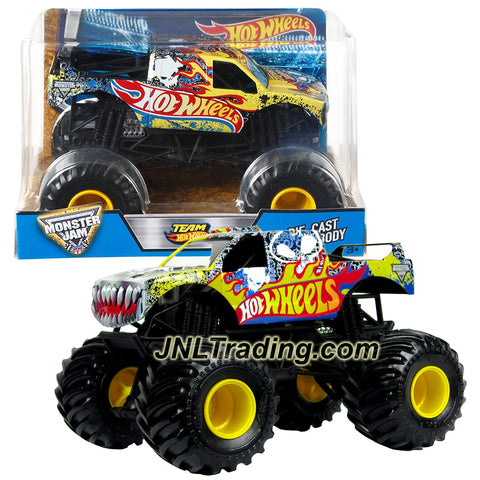 Hot Wheels Year 2016 Monster Jam 1:24 Scale Die Cast Metal Body Official Monster Truck - TEAM HOTWHEELS FIRESTORM (DJW83) with Monster Tires, Working Suspension and 4 Wheel Steering