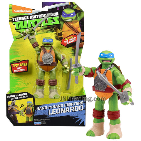 Year 2015 Teenage Mutant Ninja Turtles TMNT Hand-to-Hand Fighters Series 6 Inch Electronic Figure - LEONARDO with Battle Sounds and Swords