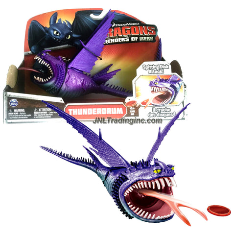 Spin Master Year 2014 Dreamworks Movie Series "DRAGONS - Defenders of Berk" 13 Inch Long Dragon Figure - Purple THUNDERDRUM with Spitting Disc Attack and 3 Discs