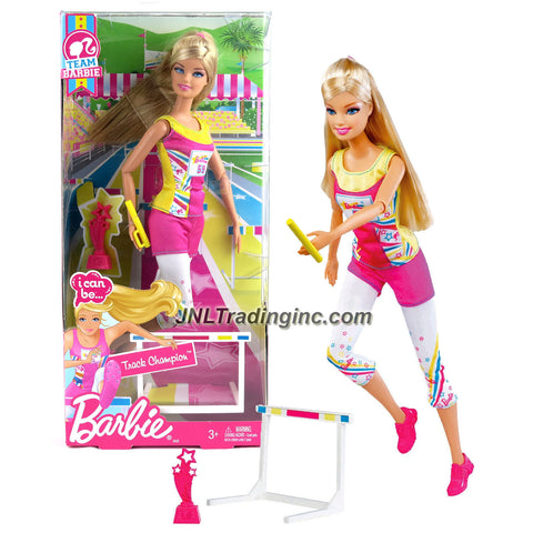 Mattel Year 2011 Barbie "I Can Be " Series 12 Inch Doll - BARBIE as TRACK CHAMPION (W3768) with Hurdle Obstacle, Relay Baton and Trophy