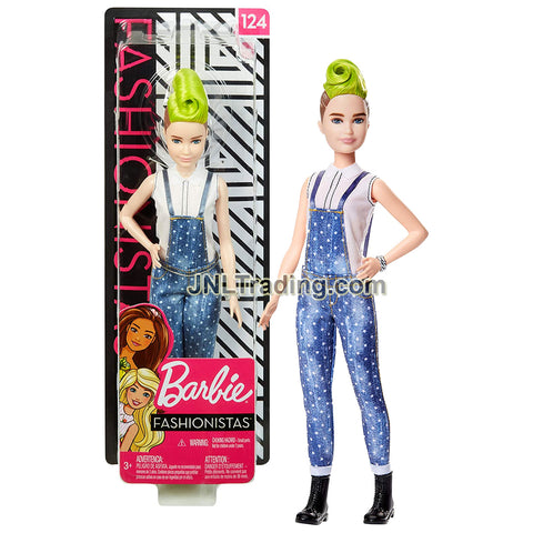 Year 2018 Barbie Fashionistas Series 11 Inch Doll Set #124 - Caucasian Petite Model FXL57 with Mohawk Hairstyle in White Tops and Blue Overalls