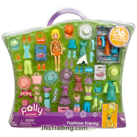 Year 2005 Polly Pocket FASHION FRENZY with Polly Doll, Outfits, Purses, Shoes, Hats and Accessories