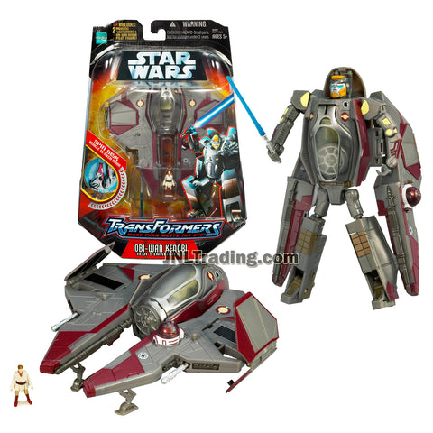 Star Wars Year 2005 Transformers Series 7 Inch Tall Figure -OBI-WAN KENOBI JEDI STARFIGHTER with 2 Blue Lightsabers and Obi-Wan Kenobi Pilot Minifigure