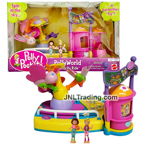 Year 2002 Polly Pocket Polly World Series BUTTERFLY RIDE Playset with 2 Minifigures