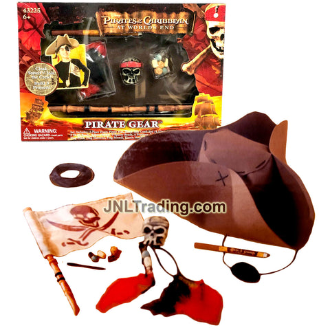 Year 2007 Pirates of the Caribbean At World's End PIRATE GEAR with Pirate Hat, Silk Cord, Skull Emblem, Marker, Beads, Eye Patch, Flag and Stencil