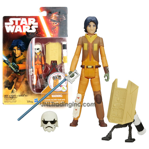 Hasbro Year 2015 Star Wars Rebels Series 3-1/2" Tall Figure - EZRA BRIDGER with Blue Lightsaber, Removable Stormtrooper Helmet Plus Build A Weapon Part #3