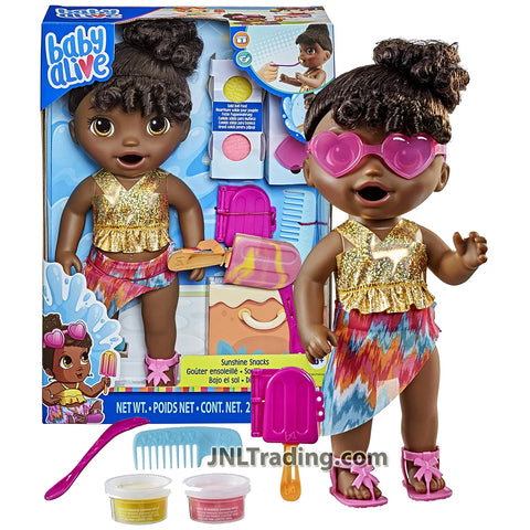 Year 2020 Baby Alive 12 Inch Tall African American SUNSHINE SNACKS Doll with Ice Pop Shape, Comb and Spoon