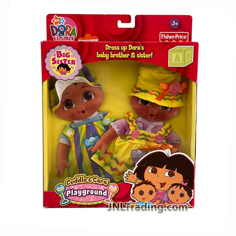 Year 2007 Dora the Explorer Big Sister Series Outfit CUDDLE & CARE PLAYGROUND Set with Hats and Baby Clothing
