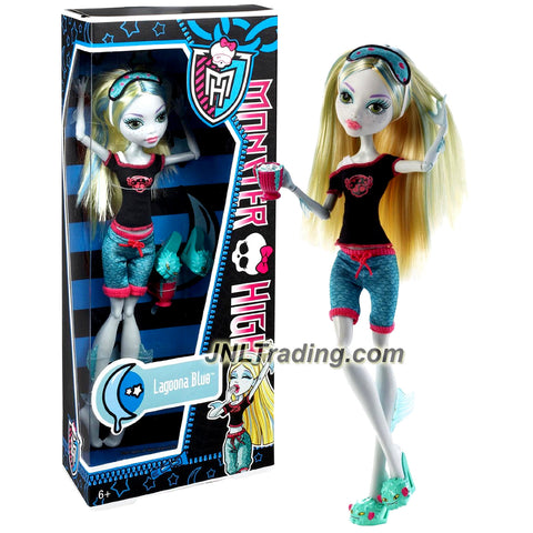 Mattel Year 2012 Monster High "Dead Tired" Series 11 Inch Doll - LAGOONA BLUE "Daughter of The Sea Monster" with Pair of Slippers and Pink Mug