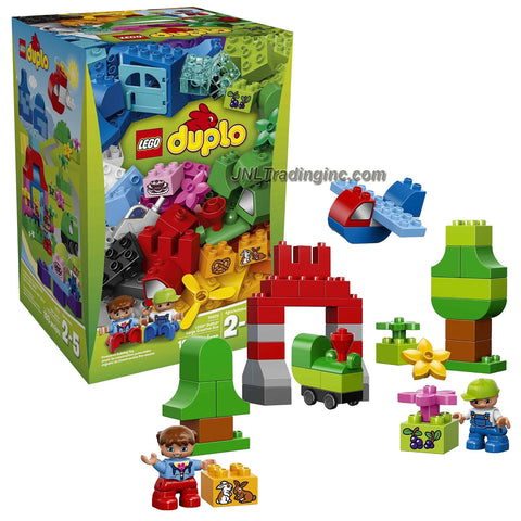 Lego Year 2015 Duplo Series Set #10622 - LARGE CREATIVE BOX with 3 Separate Landscapes (Train in the Mountain, Boat at the Port and Picnic at the House) Plus 2 Figures (Total Pieces: 193)