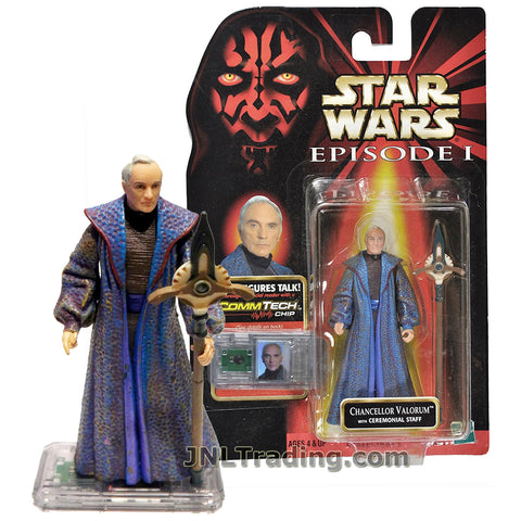 Star Wars Year 1998 The Phantom Menace Series 4 Inch Tall Figure - CHANCELLOR VALORUM with Ceremonial Staff and CommTech Chip