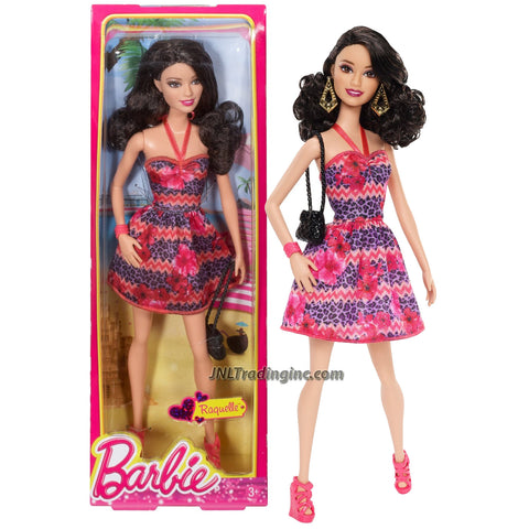 Mattel Year 2013 Barbie Fashionistas Series 12 Inch Doll Set - RAQUELLE (BHY14) in Purple Pink Dress with Flower/Leopard Print with Bangle, Earrings and Purse