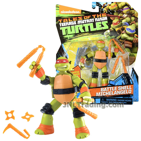 TMNT Year 2017 Tales of Teenage Mutant Ninja Turtles Series 5 Inch Tall Figure - BATTLE SHELL MICHELANGELO with Nunchucks, Shurikens and Sickle & Chain