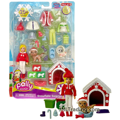 Year 2007 Polly Pocket SNOWFLAKE SURPRISE with Polly Doll, Dog, Doghouse, Outfits, Shoes and Accessories