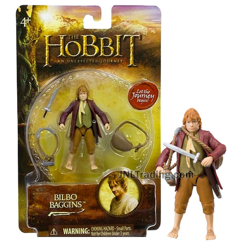 Year 2012 The Hobbit Movie An Unexpected Journey Series 3 Inch Tall Action Figure - BILBO BAGGINS with Bag, Bottle Carrier and Sword