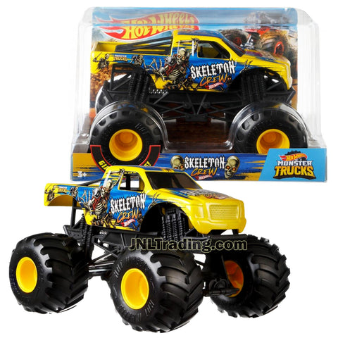 Hot Wheels Year 2018 Monster Jam 1:24 Scale Die Cast Metal Body Truck - SKELETON CREW FYJ89 with Monster Tires, Working Suspension and 4 Wheel Steering