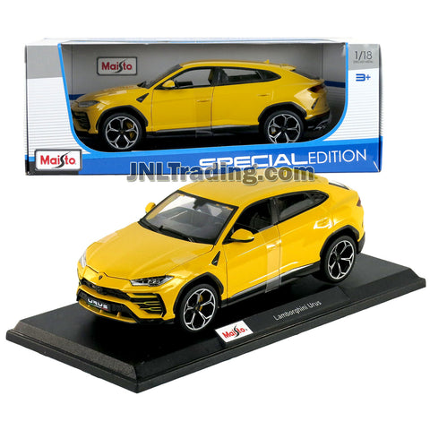 Maisto Special Edition Series 1:18 Scale Die Cast Car - Yellow Mid-Size Luxury Crossover SUV LAMBORGHINI URUS w/ Display Base (Dimension: 10" x 4" x 3-1/2")