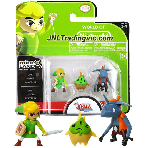 Jakks Pacific Year 2015 World of Nintendo "Zelda The Windwaker" Series 3 Pack 1 Inch Tall Micro Land Mini Figure - LINK, MAKAR and BOKOBLIN