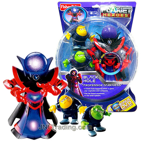 Year 2007 Planet Heroes Deluxe Series 7-1/2 Inch Tall Figure - BLACK HOLE PROFESSOR DARKNESS with Glowing Head, Comet Photon and Neutron Plus 2 Trading Card
