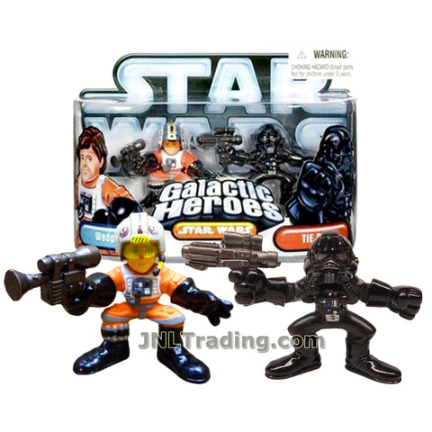 Star Wars Year 2006 Galactic Heroes Series 2 Pack 2 Inch Tall Mini Figure - WEDGE with Blaster and Removable Helmet Plus TIE PILOT with Blaster
