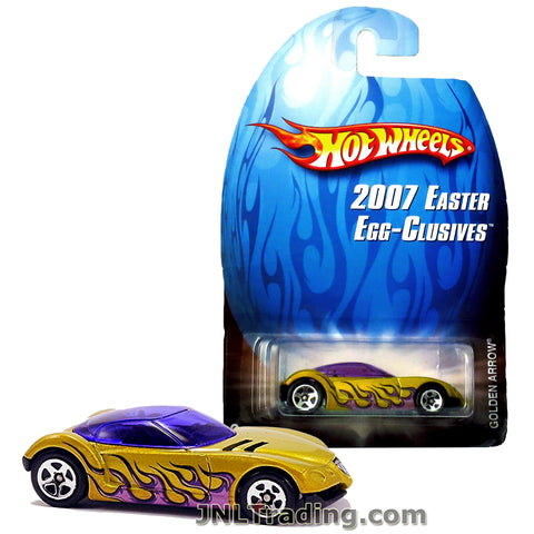 Hot Wheels Year 2007 Easter Egg-Clusives Series 1:64 Scale Die Cast Car Set - Gold Color Sports Coupe GOLDEN AROOW with Purple Flame Deco L7960